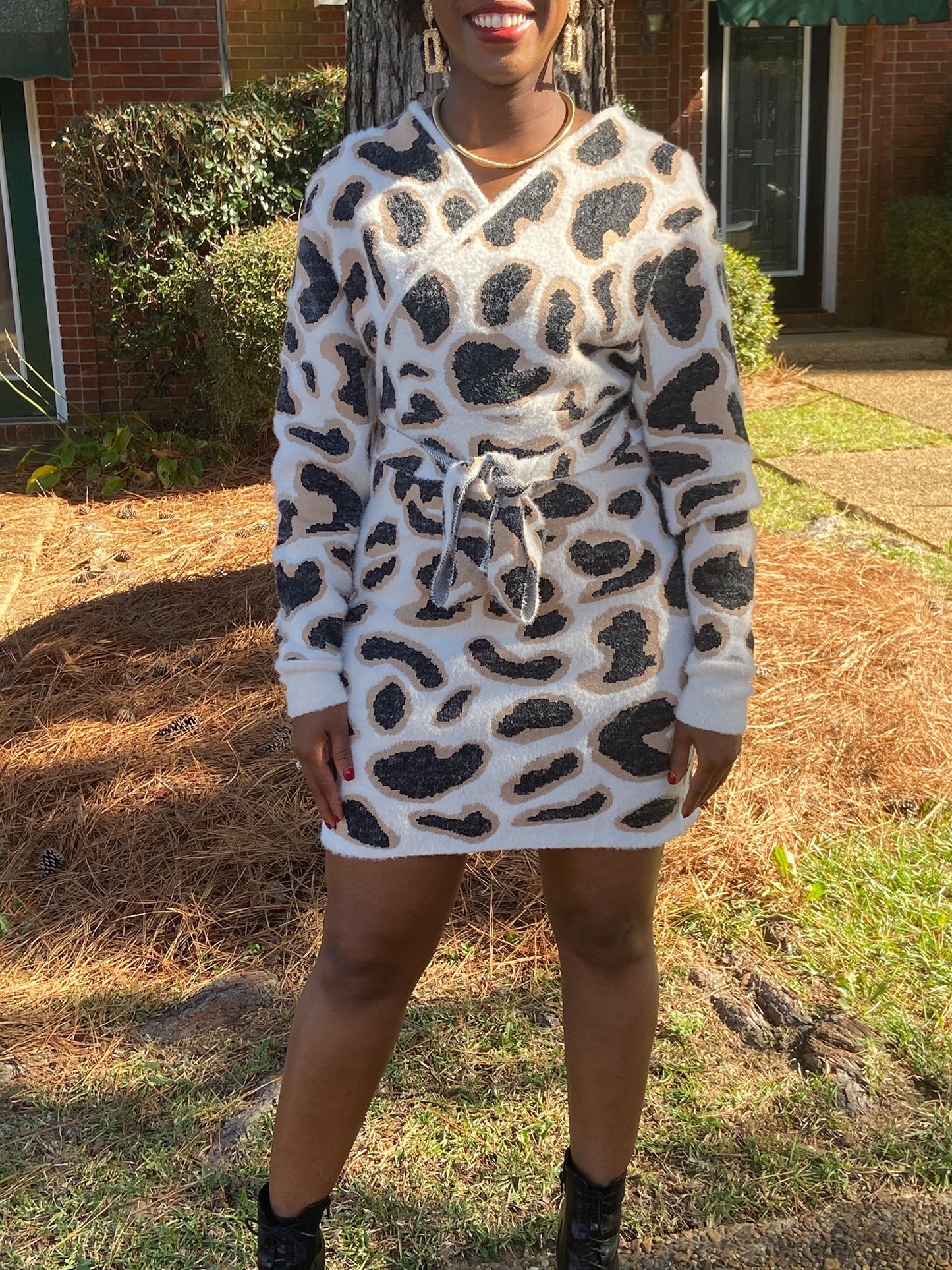 Leopard Print Sweater Dress