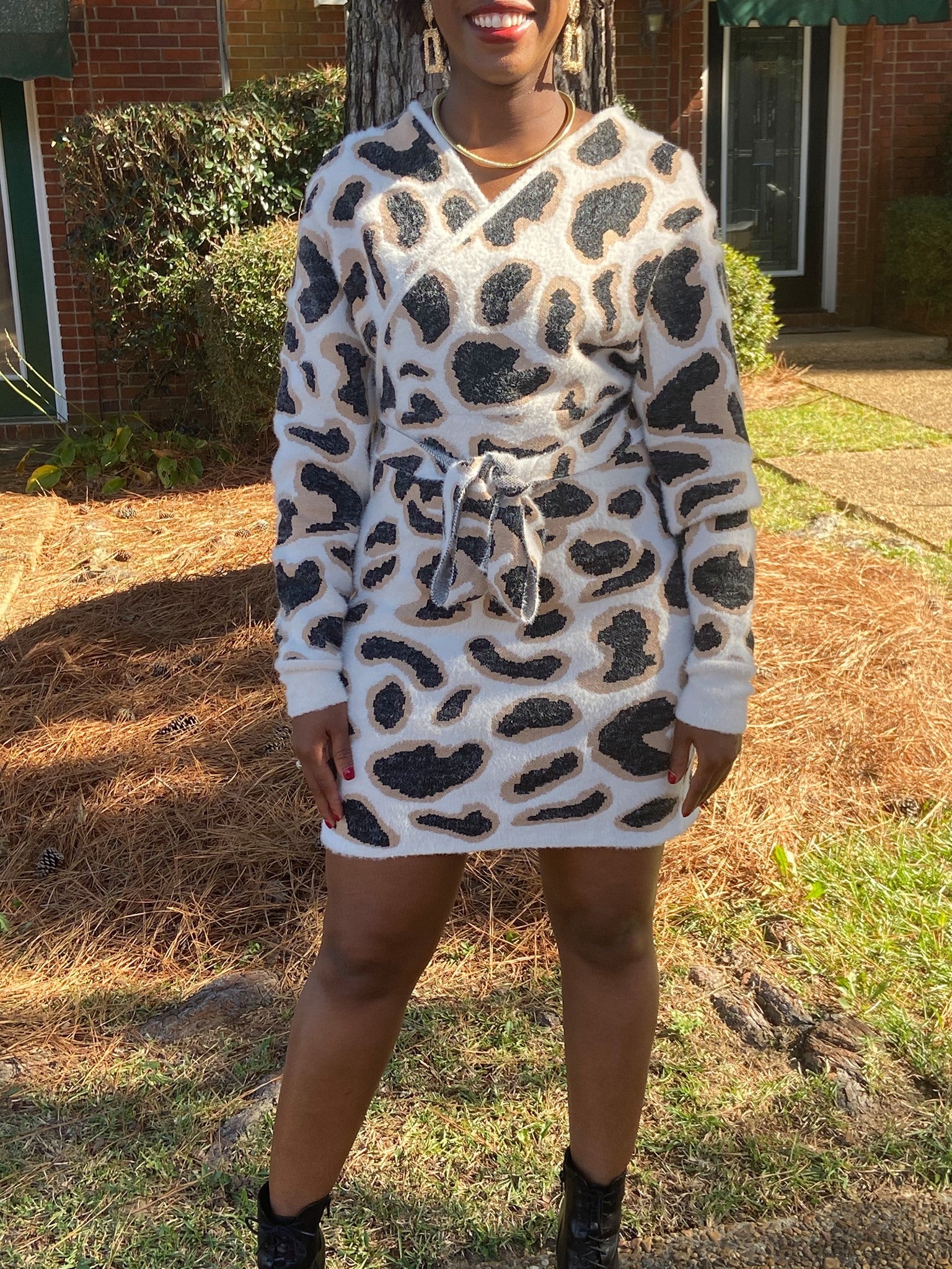 Cheetah print shop sweater dress