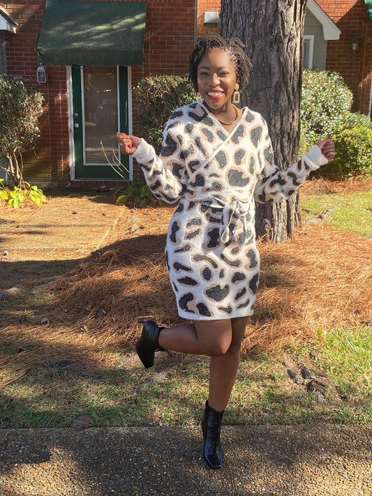 Leopard Print Sweater Dress